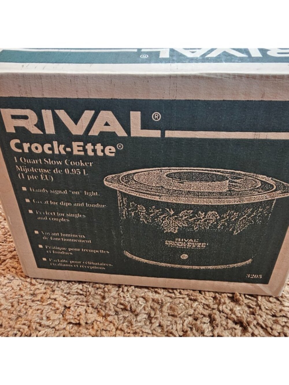 Vtg Rival Crock-Ette 1 Quart Slow Cooker 3205 Grapevine Green Stoneware w/ Box - Picture 12 of 12